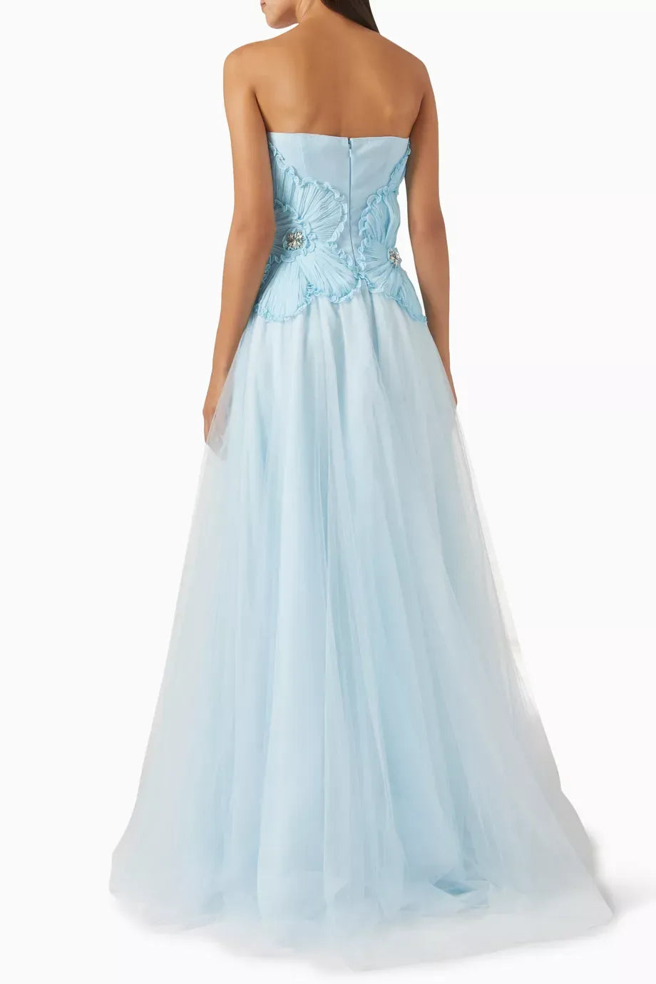 Elegant Strapless Sweetheart Ruffle Beaded Tulle A-Line Ball Gown