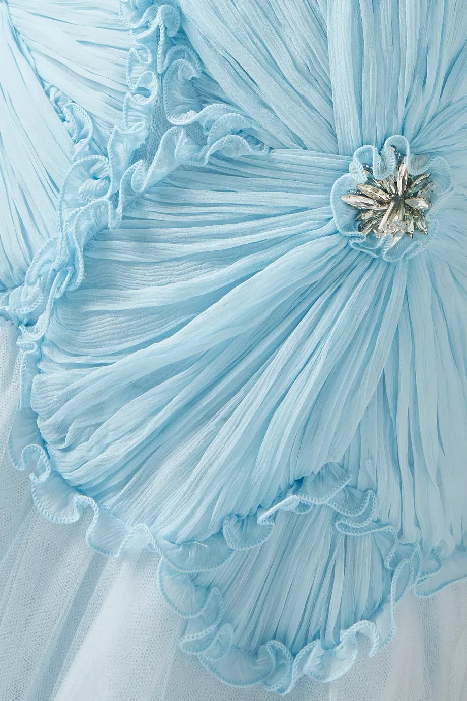 Elegant Strapless Sweetheart Ruffle Beaded Tulle A-Line Ball Gown