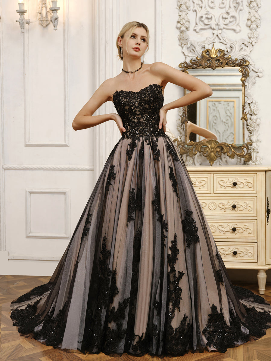 Back view of the Weitese strapless wedding dress, showcasing the full skirt.