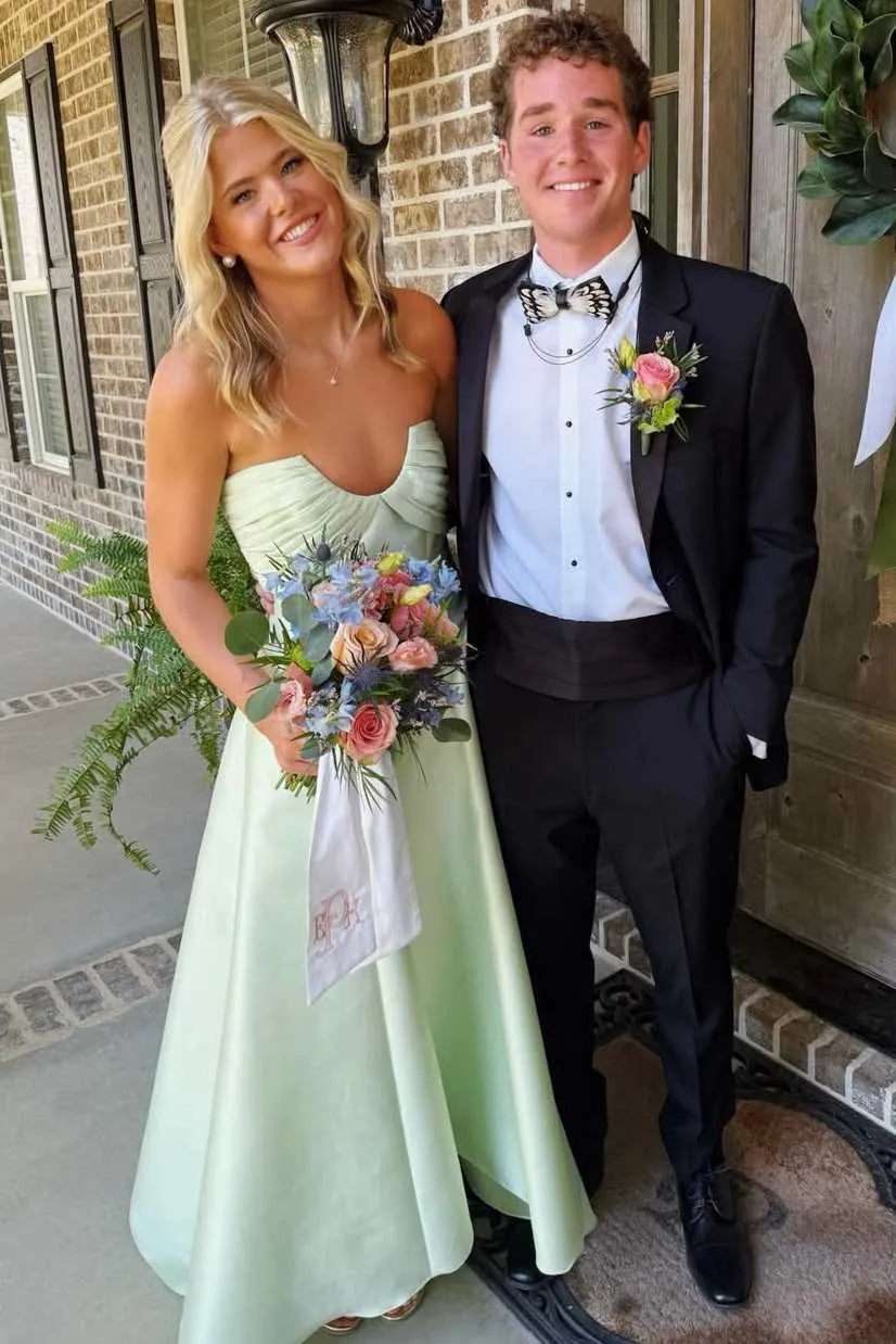 Elegant Strapless Twist Front Satin A-Line Prom Dress