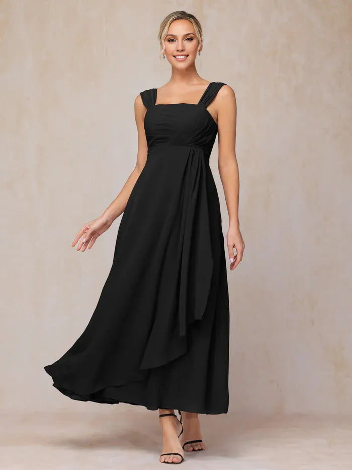 Elegant 2 Pieces Square Neck Short Sleeve Chiffon Ankle-Length Mother of the Bride Dress