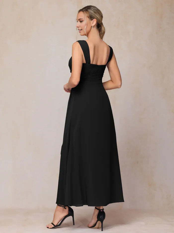 Elegant 2 Pieces Square Neck Short Sleeve Chiffon Ankle-Length Mother of the Bride Dress