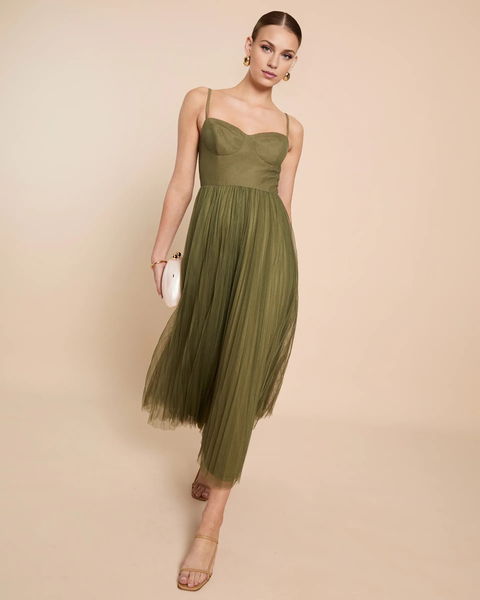 Weitese Dress Elegant A-Line Ankle-Length Sleeveless Party Dresses Sweetheart Neck Pleated Open Back Tulle Evening Dress