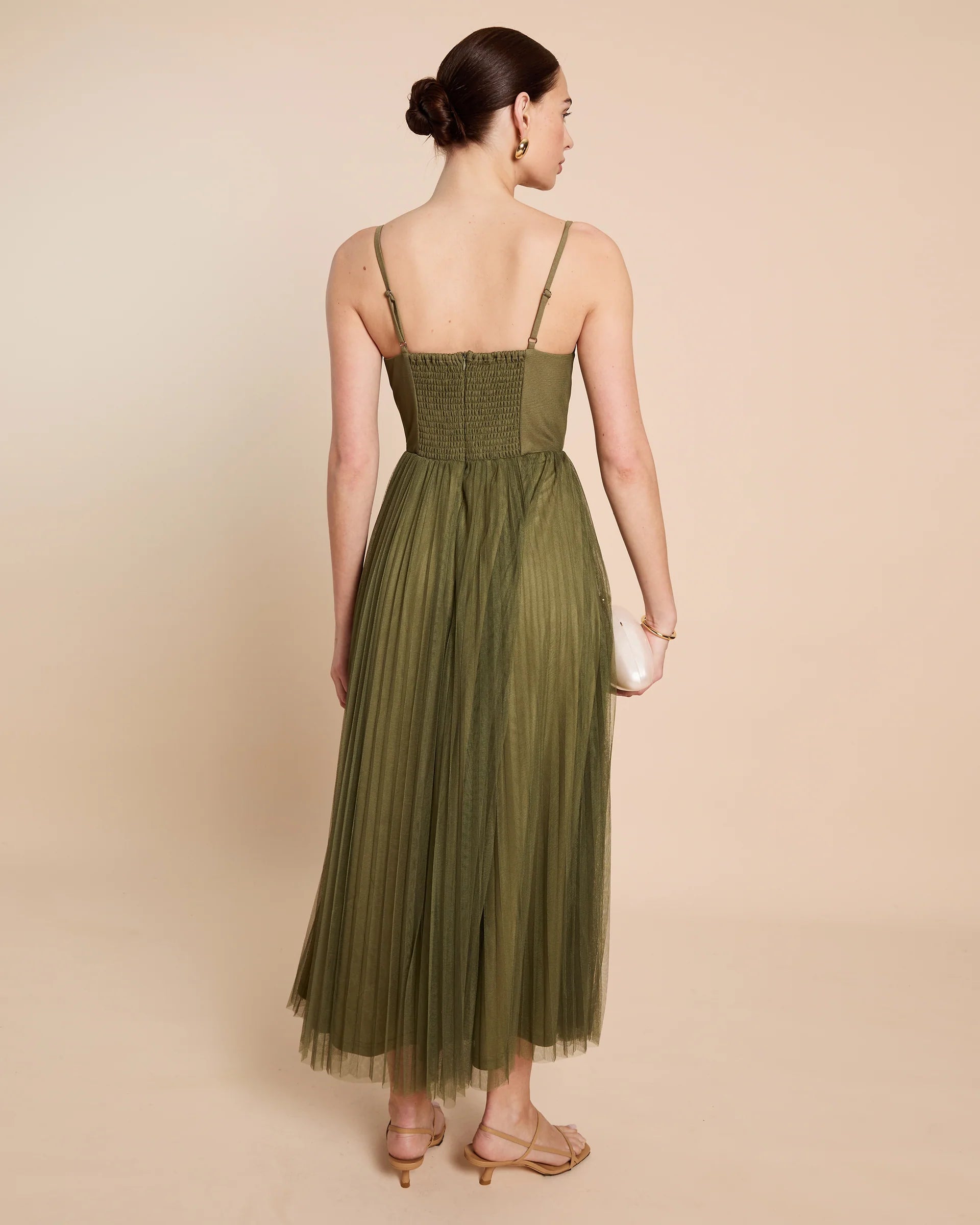 Weitese Dress Elegant A-Line Ankle-Length Sleeveless Party Dresses Sweetheart Neck Pleated Open Back Tulle Evening Dress