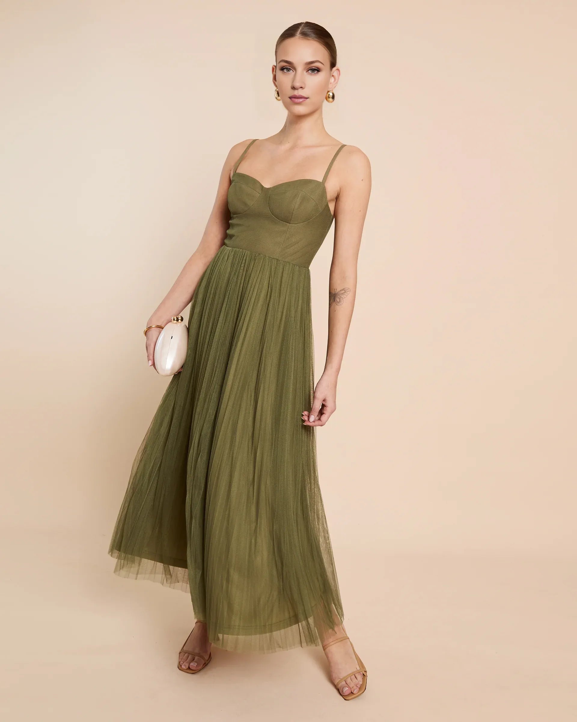 Weitese Dress Elegant A-Line Ankle-Length Sleeveless Party Dresses Sweetheart Neck Pleated Open Back Tulle Evening Dress