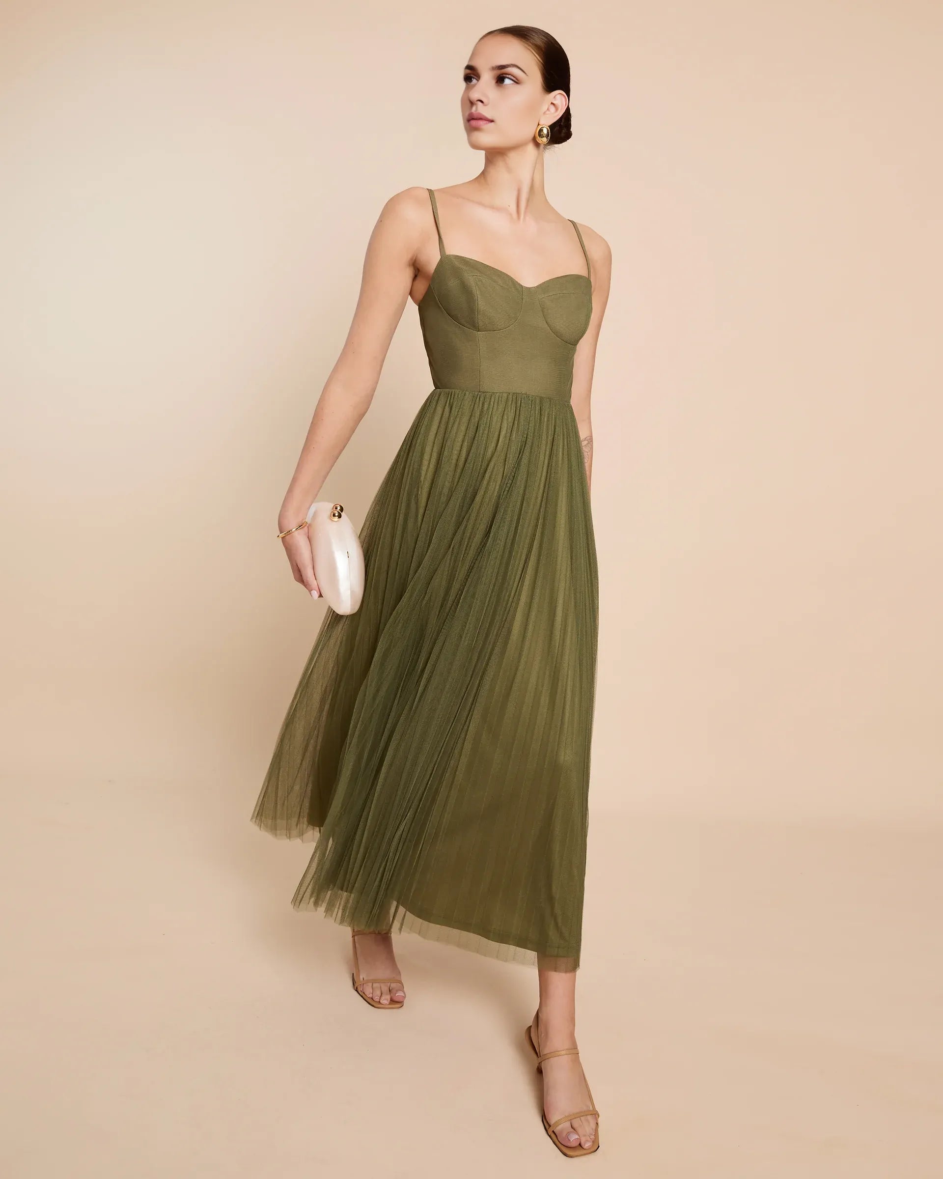 Weitese Dress Elegant A-Line Ankle-Length Sleeveless Party Dresses Sweetheart Neck Pleated Open Back Tulle Evening Dress