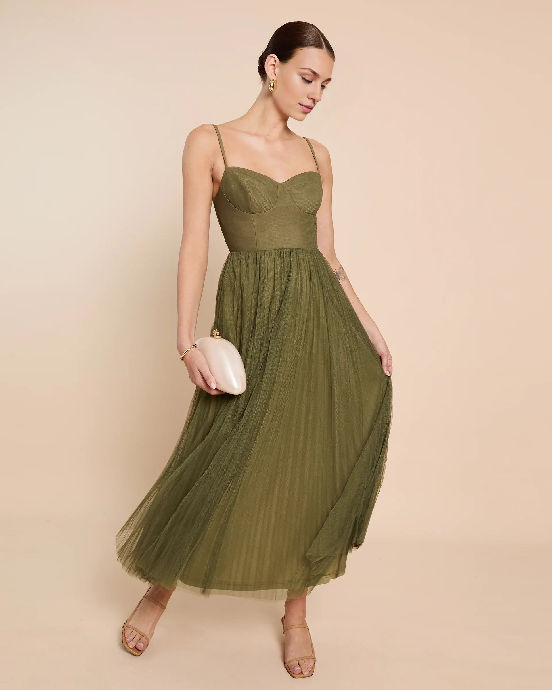 Weitese Dress Elegant A-Line Ankle-Length Sleeveless Party Dresses Sweetheart Neck Pleated Open Back Tulle Evening Dress
