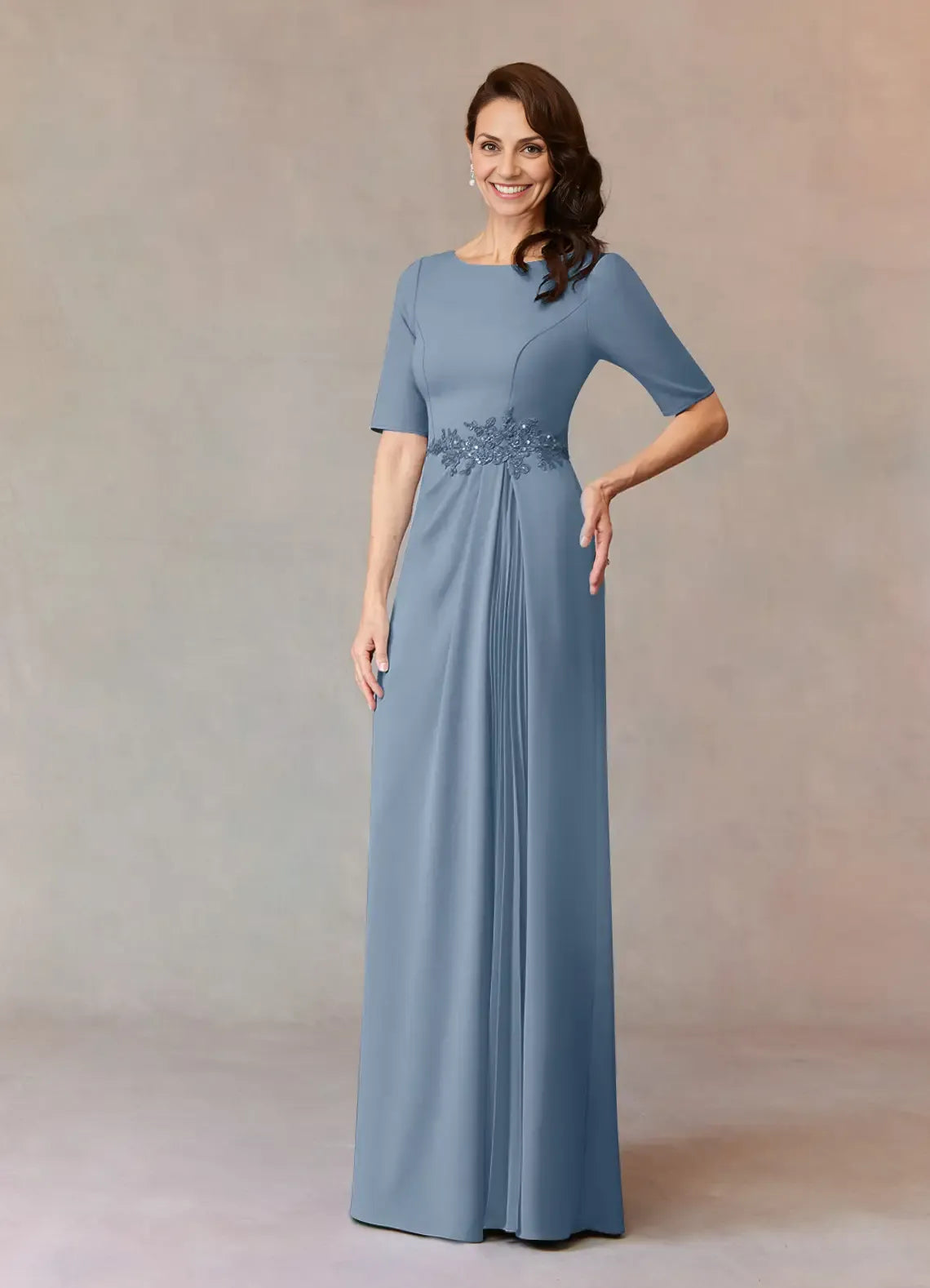 Elegant A-Line Boat Neck Cap Sleeve Back Zip Floor-Length Mother of the Bride Dress