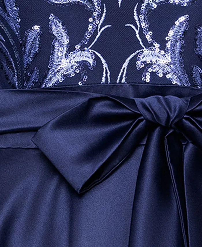 Elegant A-Line Boat Neck Long Sleeve Appliques Satin Floor-Length Prom Dress