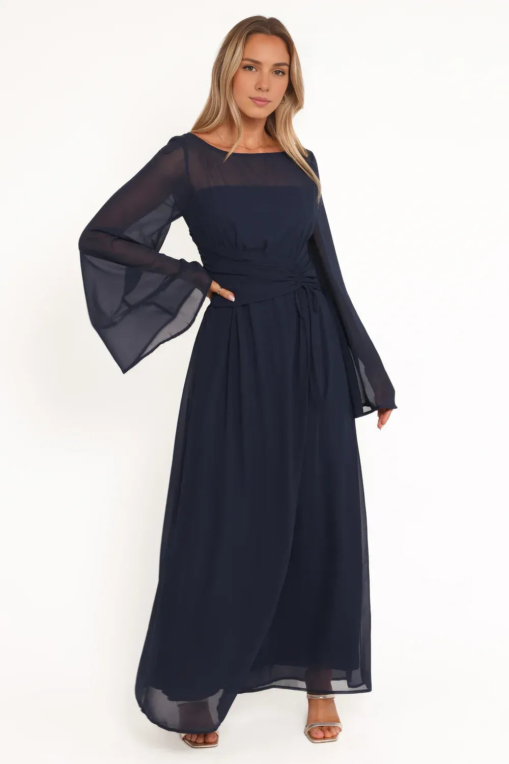 Elegant A-Line Boat Neck Long Sleeve Keyhole Floor-Length Mother of the Bride Dress