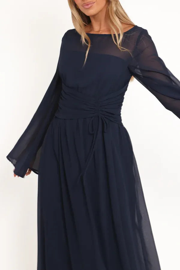 Elegant A-Line Boat Neck Long Sleeve Keyhole Floor-Length Mother of the Bride Dress