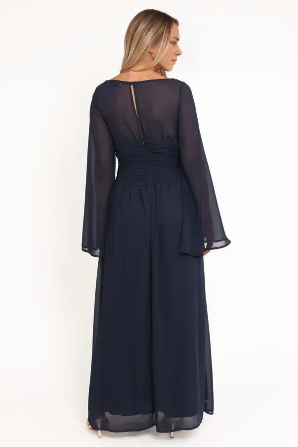 Elegant A-Line Boat Neck Long Sleeve Keyhole Floor-Length Mother of the Bride Dress