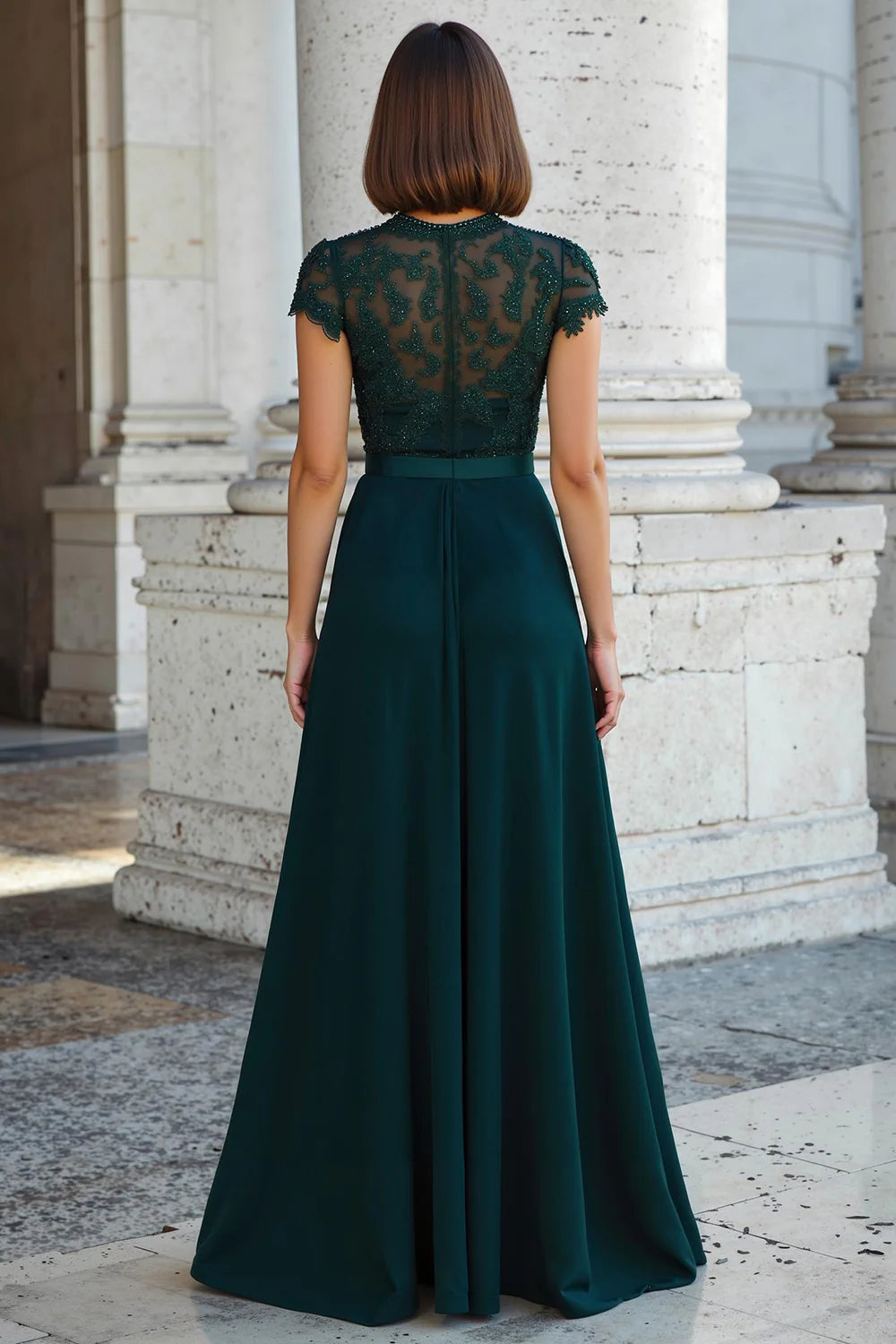 Elegant A-Line Halter Neck Short Sleeve Zipper Up Floor-Length Mother of the Bride Dress