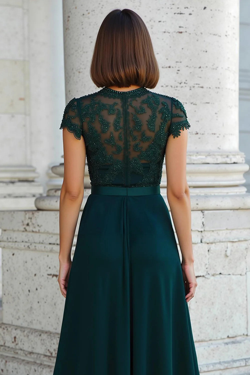 Elegant A-Line Halter Neck Short Sleeve Zipper Up Floor-Length Mother of the Bride Dress
