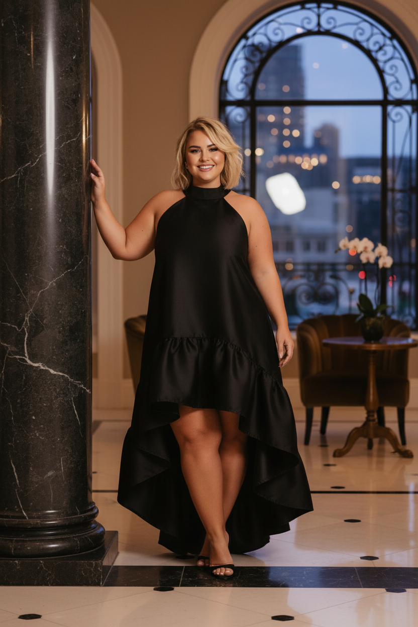 Elegant A-Line Halter Neck Sleeveless Backless Floor-Length Plus Size Prom Dress