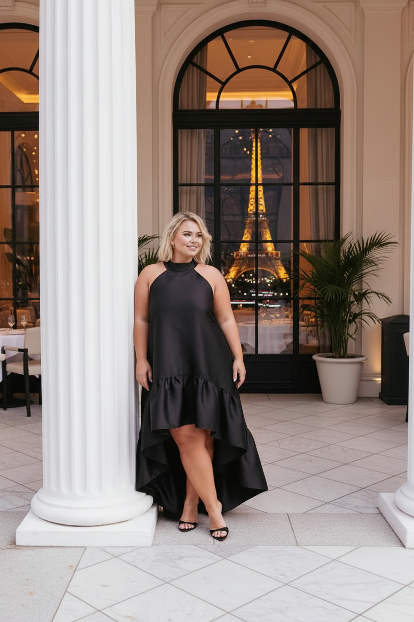 Elegant A-Line Halter Neck Sleeveless Backless Floor-Length Plus Size Prom Dress