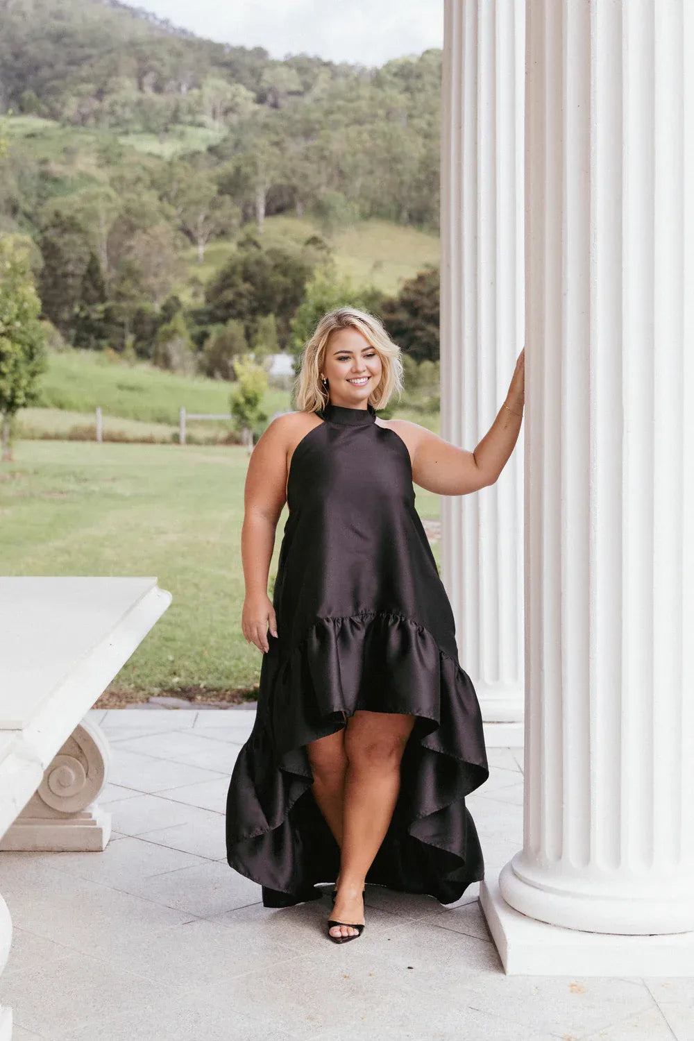 Elegant A-Line Halter Neck Sleeveless Backless Floor-Length Plus Size Prom Dress