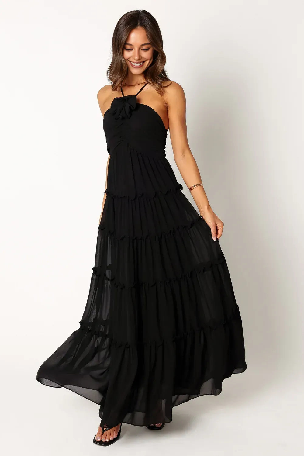 Elegant A-Line Halter Neck Sleeveless Backless Floor-Length Prom Dress
