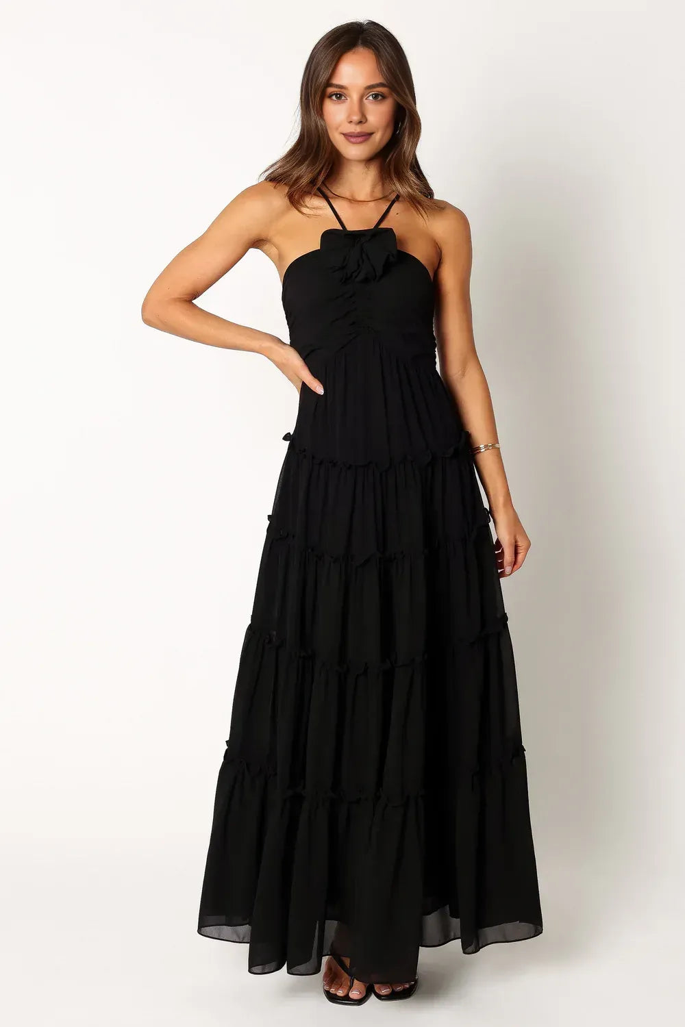 Elegant A-Line Halter Neck Sleeveless Backless Floor-Length Prom Dress