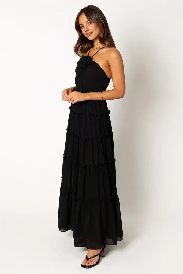 Elegant A-Line Halter Neck Sleeveless Backless Floor-Length Prom Dress