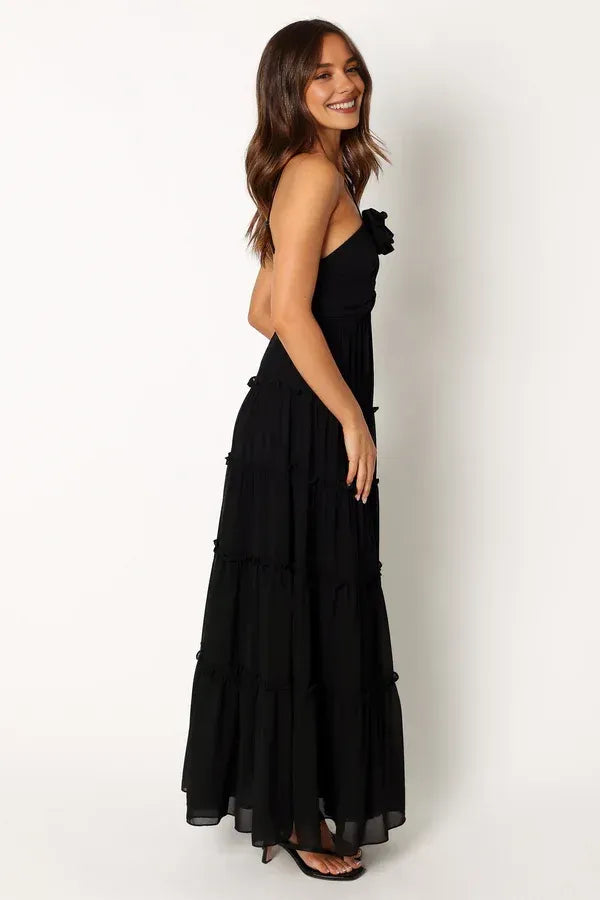 Elegant A-Line Halter Neck Sleeveless Backless Floor-Length Prom Dress