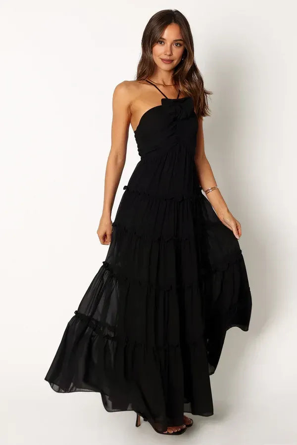Elegant A-Line Halter Neck Sleeveless Backless Floor-Length Prom Dress