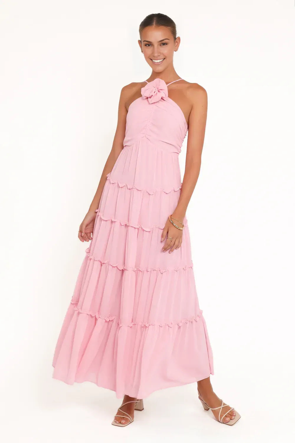 Elegant A-Line Halter Neck Sleeveless Backless Floor-Length Prom Dress