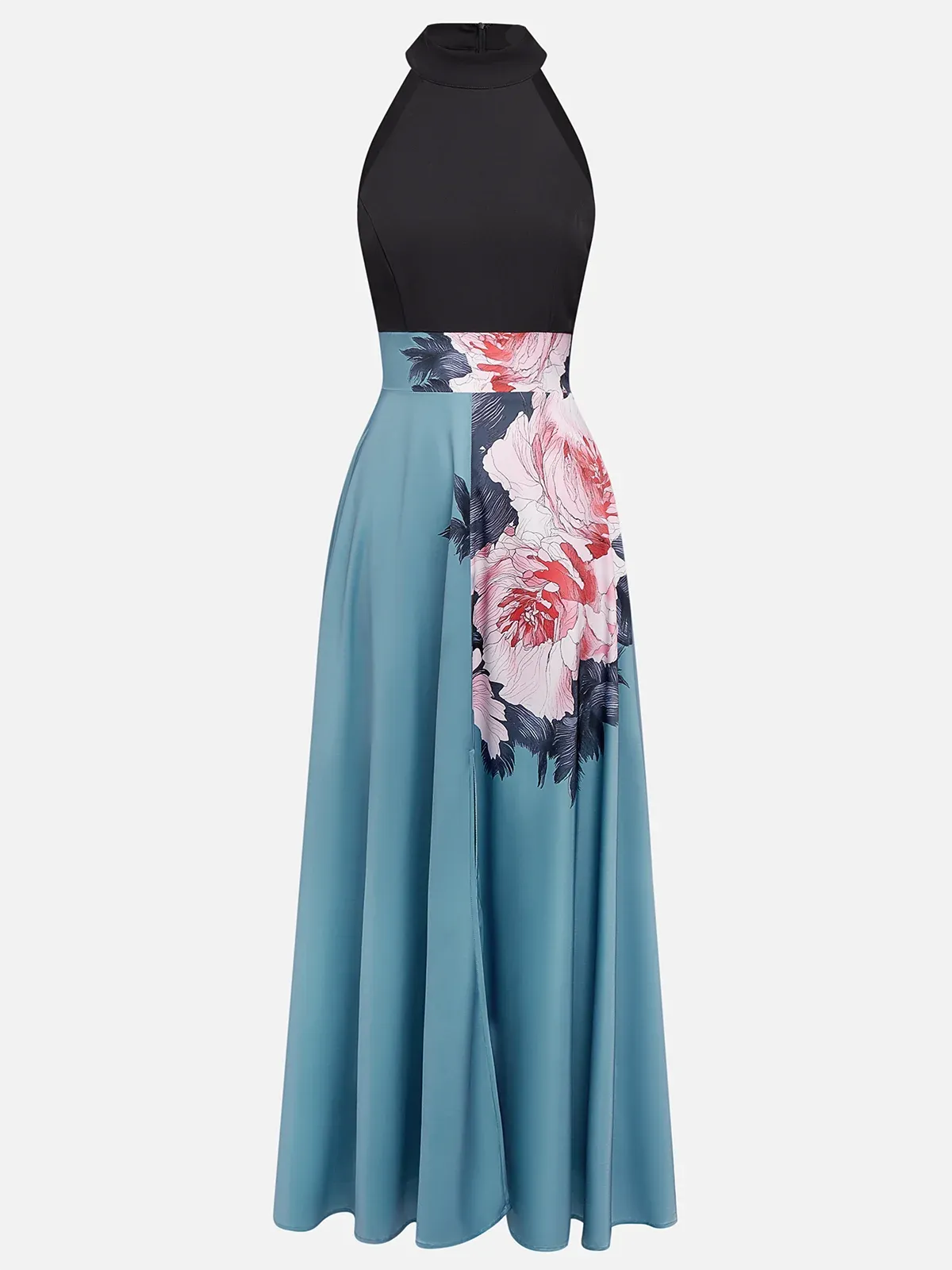 Elegant A-Line Halter Sleeveless Zipper Up Floor-Length Evening Dress