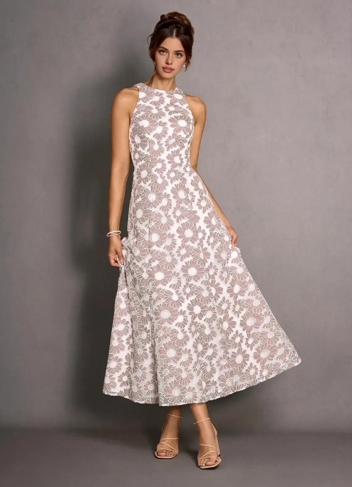 Elegant A-Line High Neck Sleeveless Backless Ankle-Length Evening Dress