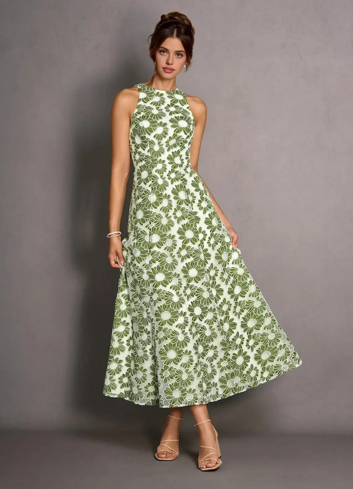 Elegant A-Line High Neck Sleeveless Backless Ankle-Length Evening Dress