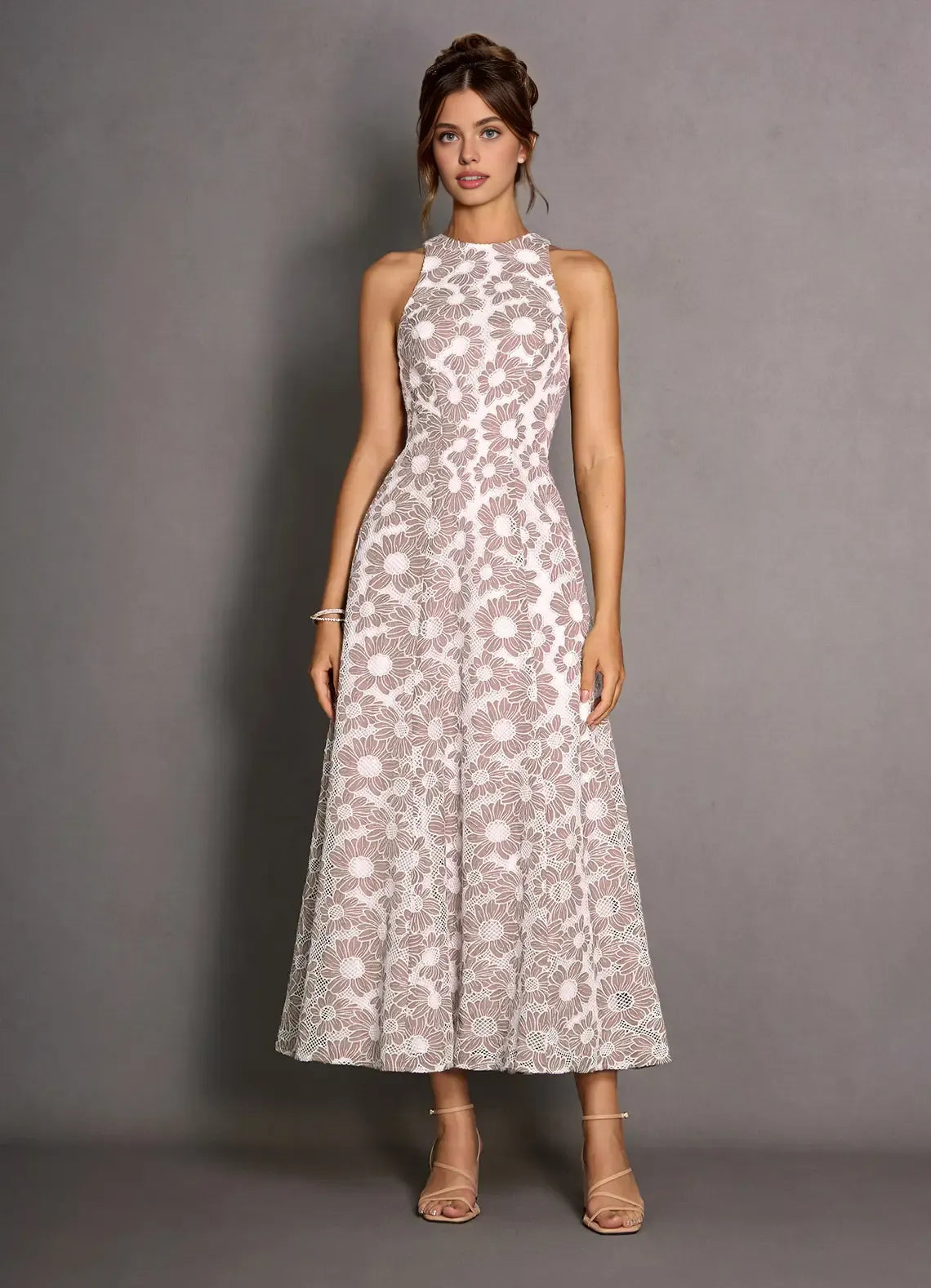 Elegant A-Line High Neck Sleeveless Backless Ankle-Length Evening Dress