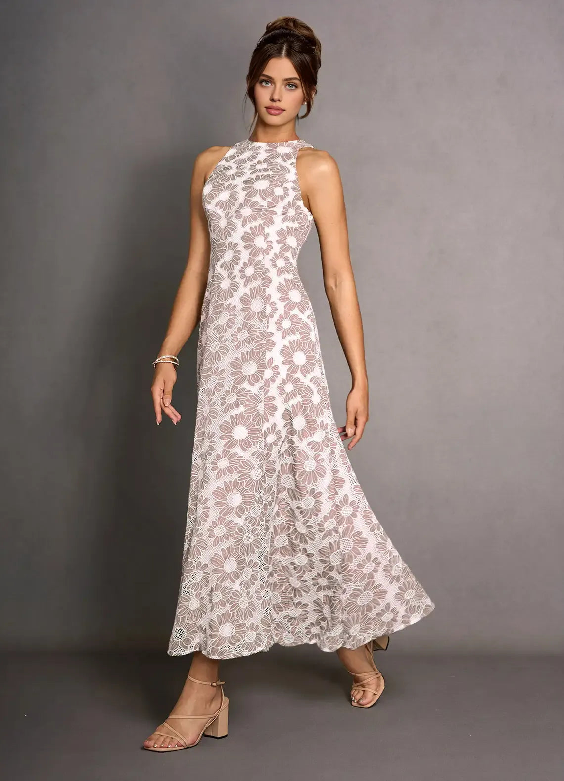 Elegant A-Line High Neck Sleeveless Backless Ankle-Length Evening Dress