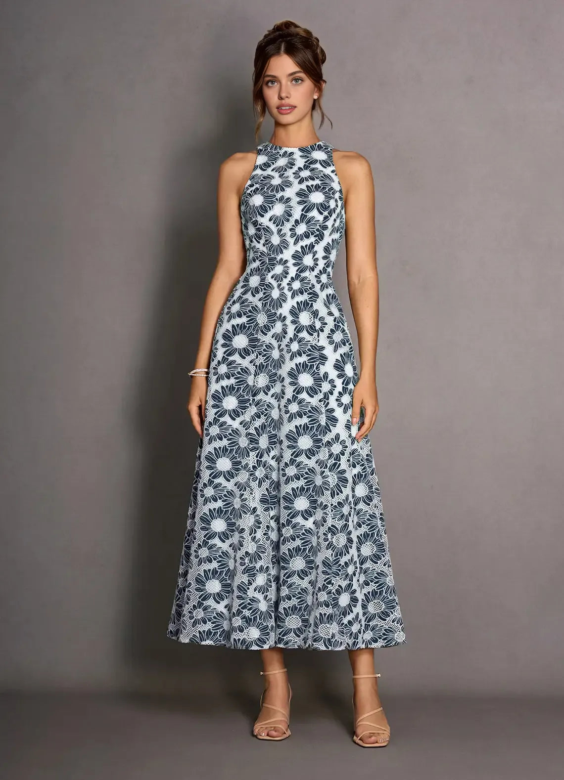 Elegant A-Line High Neck Sleeveless Backless Ankle-Length Evening Dress