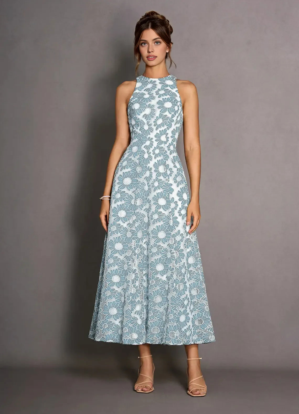 Elegant A-Line High Neck Sleeveless Backless Ankle-Length Evening Dress