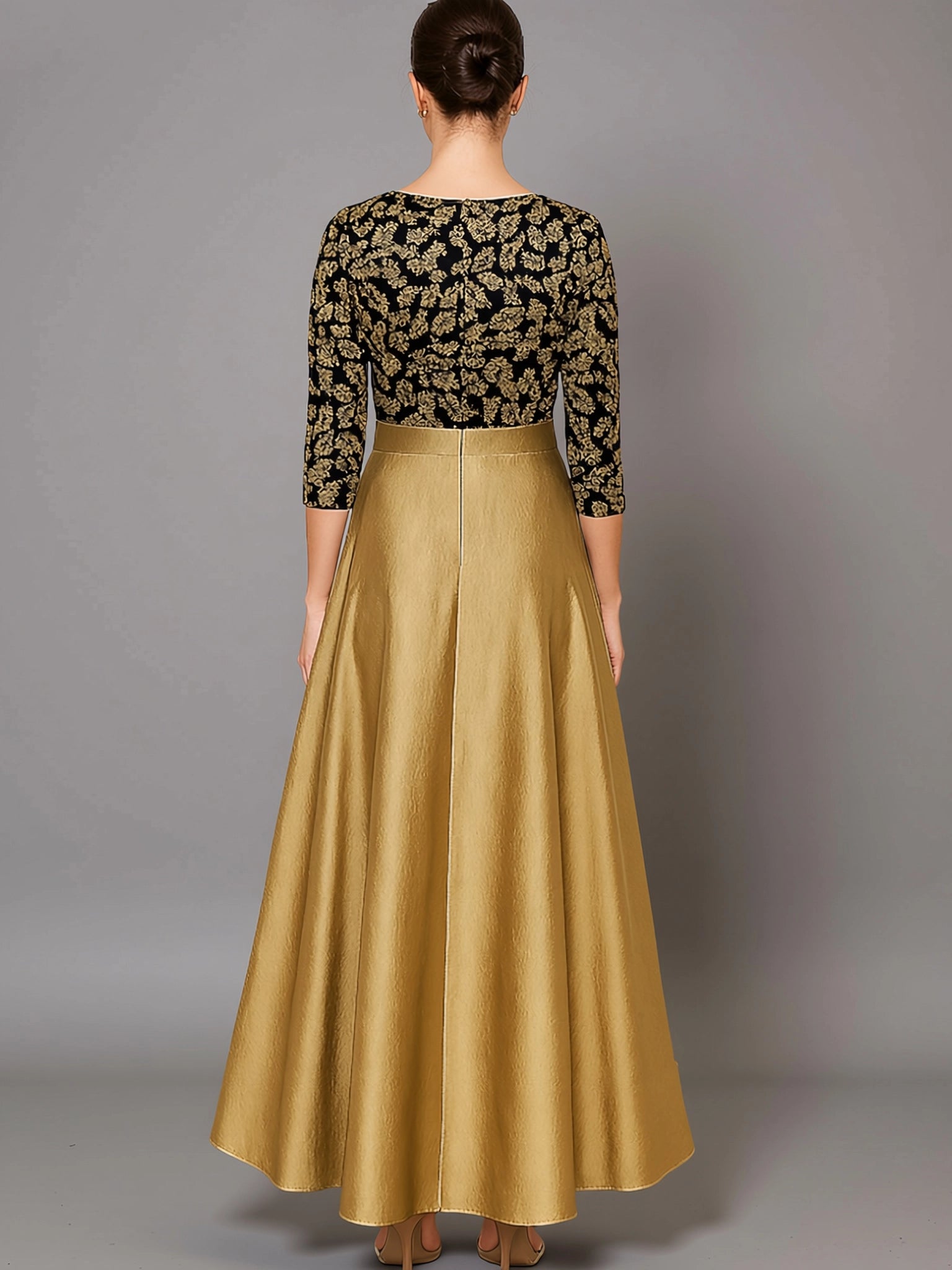 Elegant A-Line Long Sleeve Crew Neck Satin Sequins Asymmetrical-Length Mother Of The Bride Dress