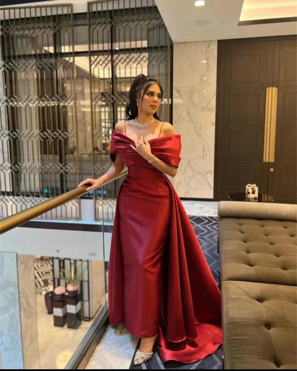 Elegant A-Line Off-The-Shoulder Sleeveless Pleated Satin Sweep Train Prom Dress