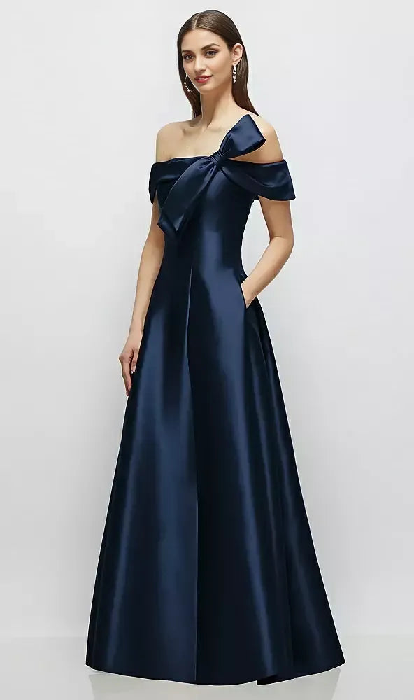 Elegant A-Line Off the Shoulder Cap Sleeve Backless Floor-Length Mother of the Bride Dress