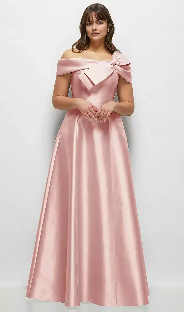 Elegant A-Line Off the Shoulder Cap Sleeve Backless Floor-Length Mother of the Bride Dress