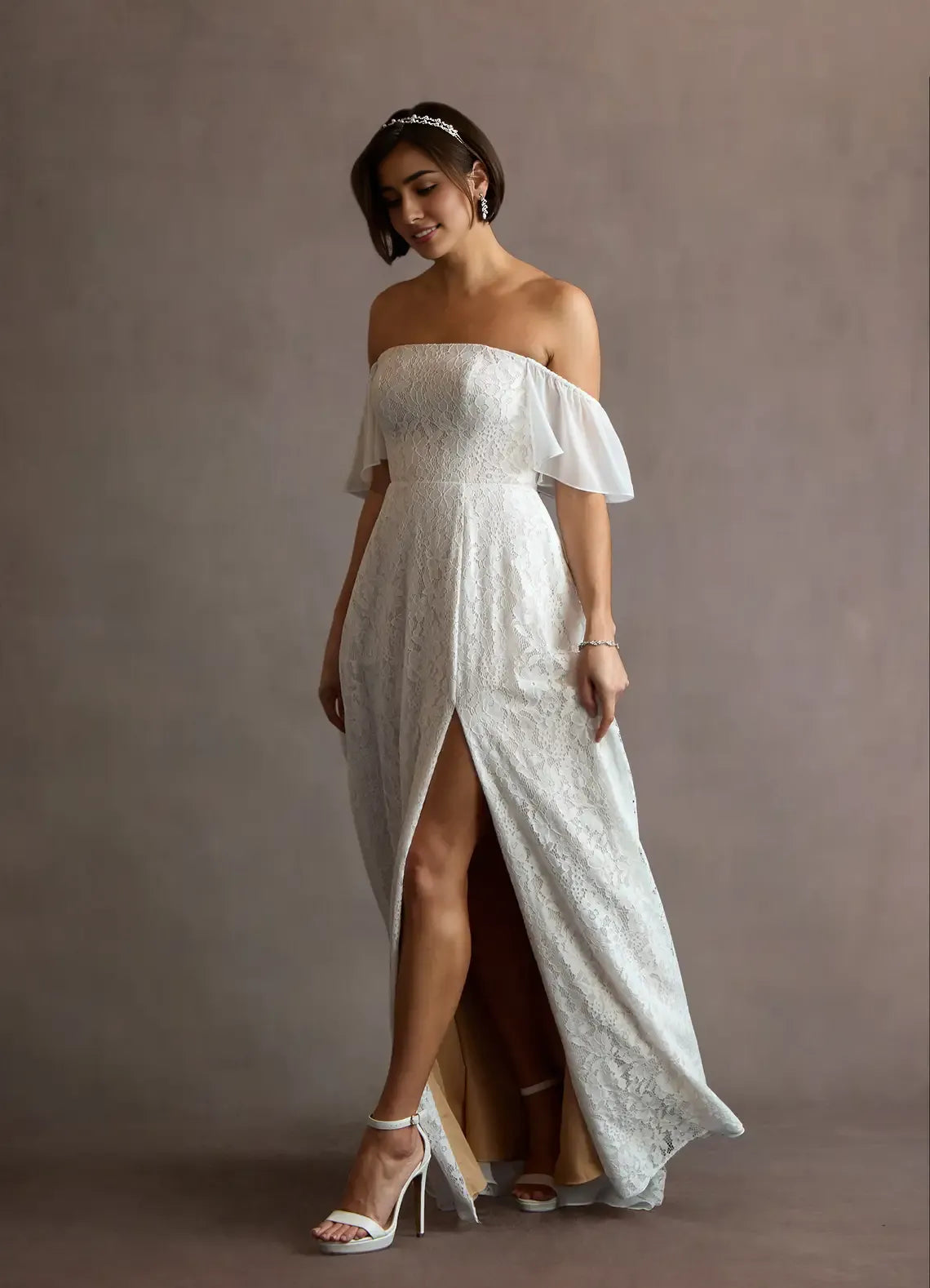 Elegant A-Line Off the Shoulder Sleeveless Back Zip Floor-Length Evening Dress