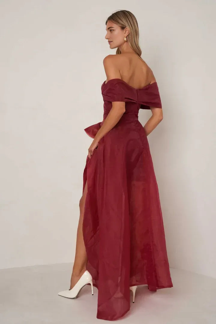 Elegant A-Line Off the Shoulder Sleeveless Backless Floor-Length Prom Dress