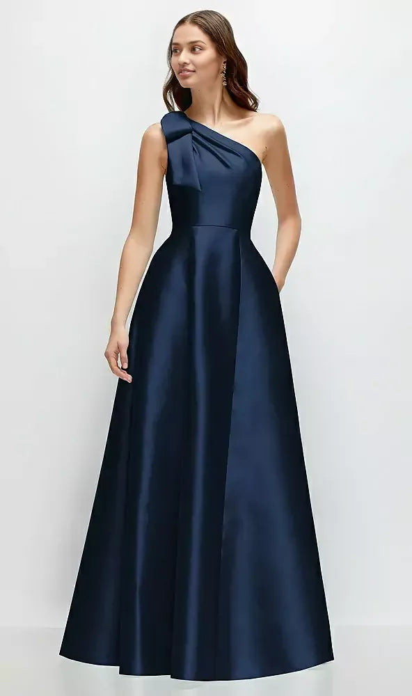 Elegant A-Line One Shoulder Sleeveless Backless Floor-Length Mother of the Bride Dress