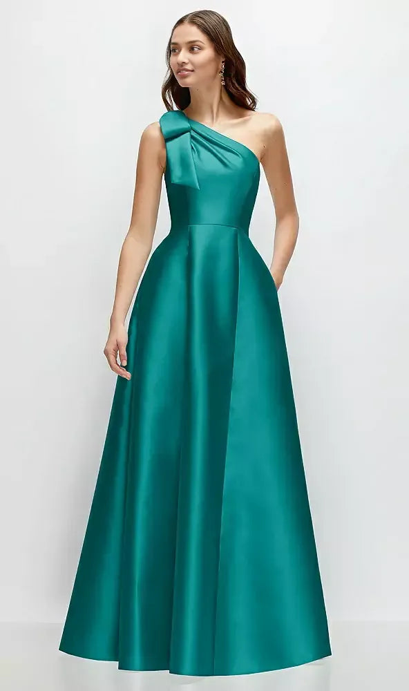 Elegant A-Line One Shoulder Sleeveless Backless Floor-Length Mother of the Bride Dress