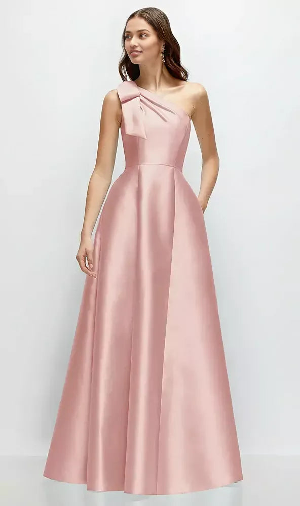 Elegant A-Line One Shoulder Sleeveless Backless Floor-Length Mother of the Bride Dress