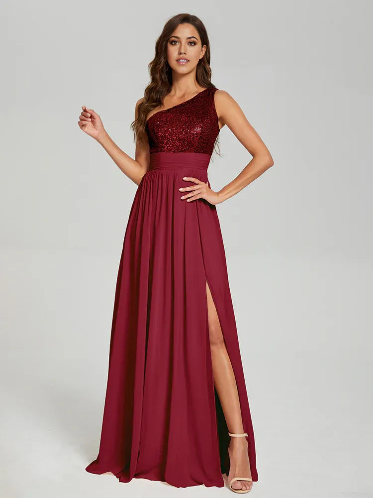 Elegant A-Line One Shoulder Sleeveless Zipper Up Floor-Length Prom Dress