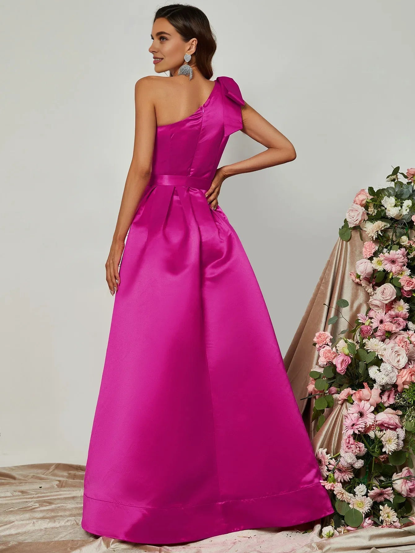 Elegant A-Line One Shoulder Sleeveless Zipper Up Floor-Length Prom Dress