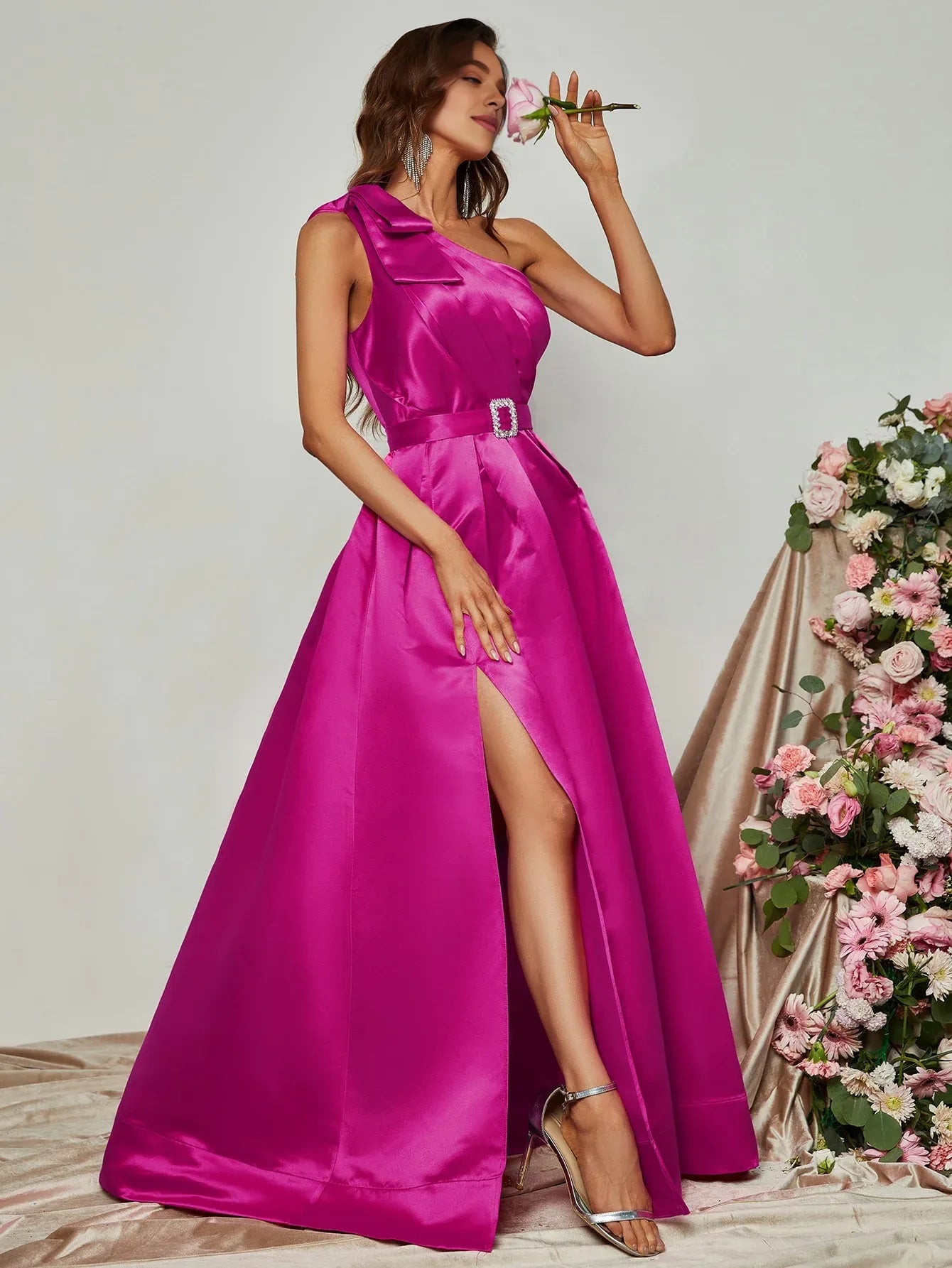 Elegant A-Line One Shoulder Sleeveless Zipper Up Floor-Length Prom Dress