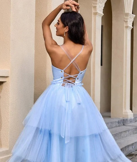 Elegant A-Line/Princess Halter Sleeveless Crossed Straps Tea-Length Homecoming Dress