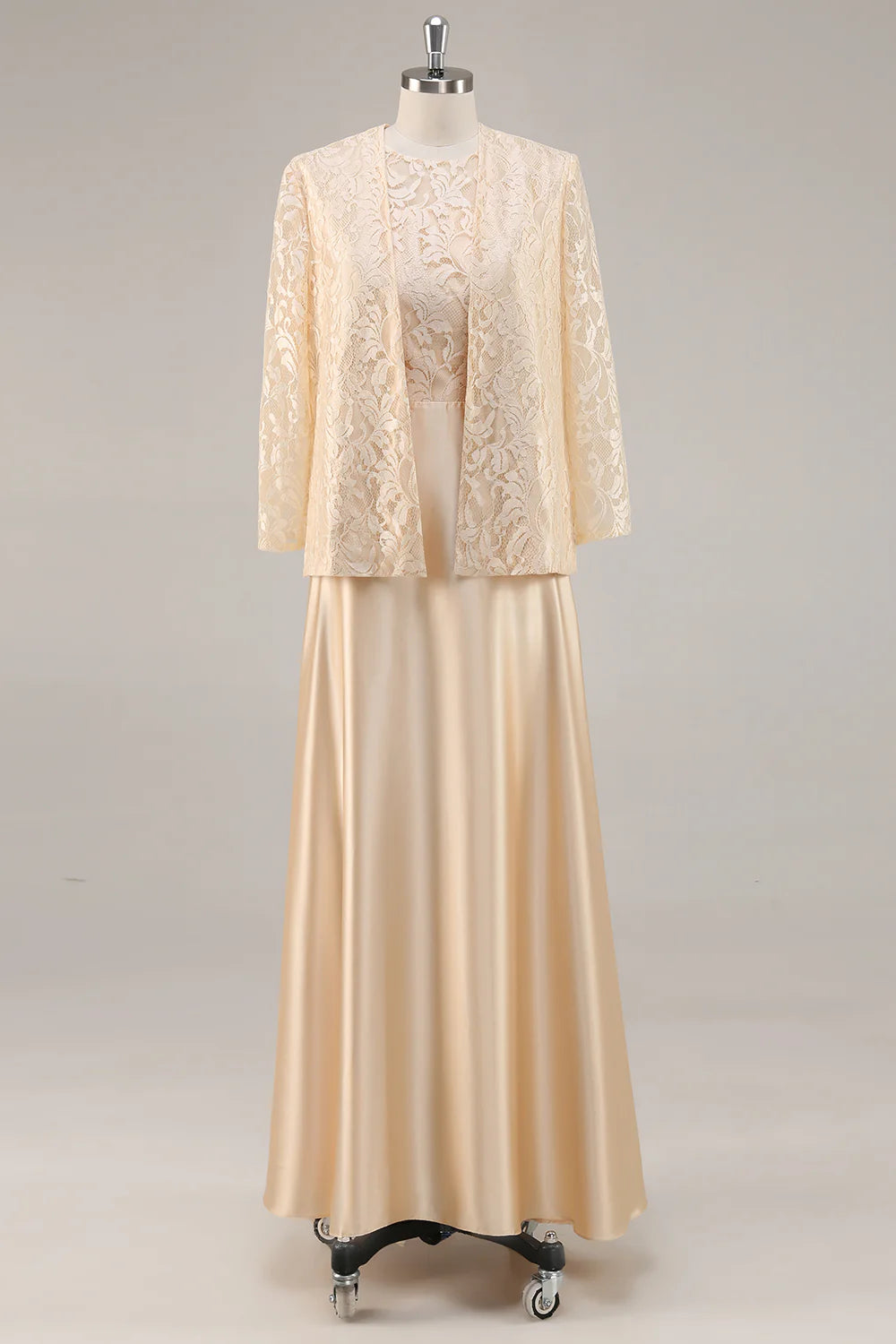 Elegant A-Line Scoop Neck Long Sleeve Zipper Up Floor-Length Mother of the Bride Dress