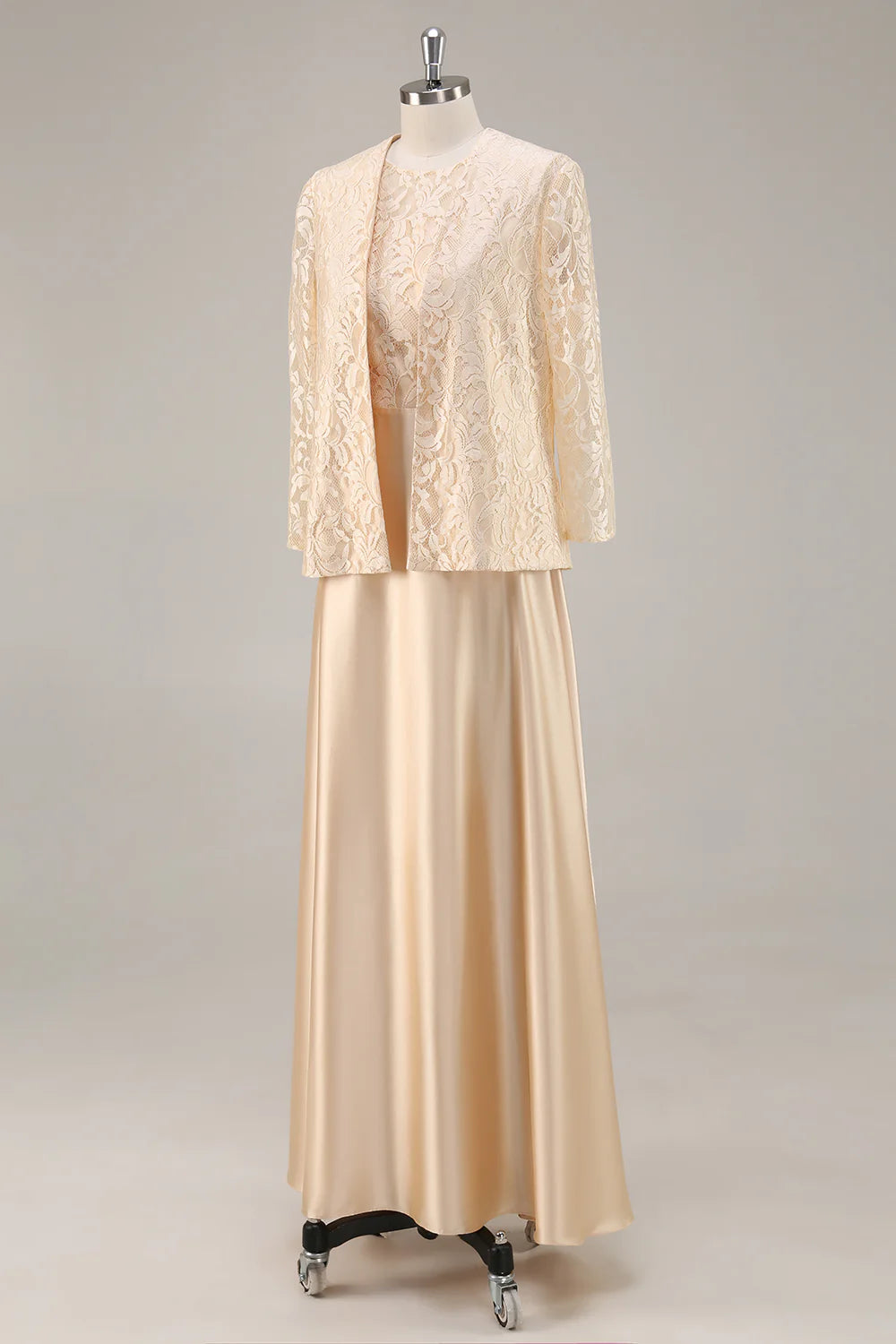 Elegant A-Line Scoop Neck Long Sleeve Zipper Up Floor-Length Mother of the Bride Dress