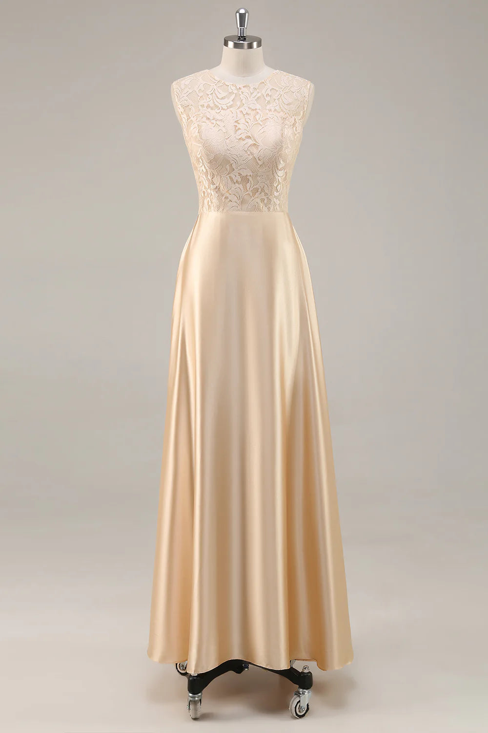 Elegant A-Line Scoop Neck Long Sleeve Zipper Up Floor-Length Mother of the Bride Dress